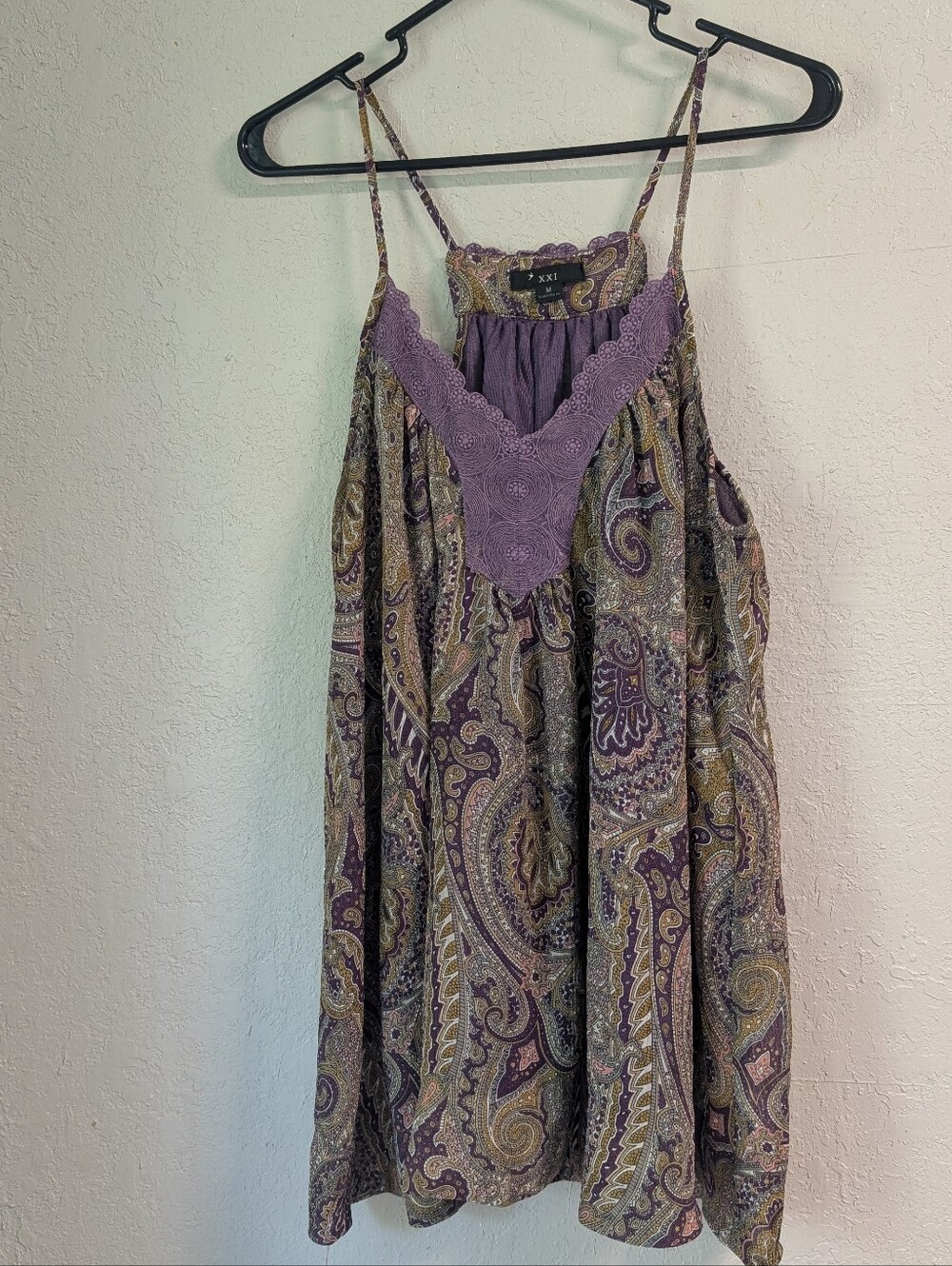 y2k 2000s Lace Top M Purple Paisley Strappy  Lace V-Neck Boho Festival Cottage